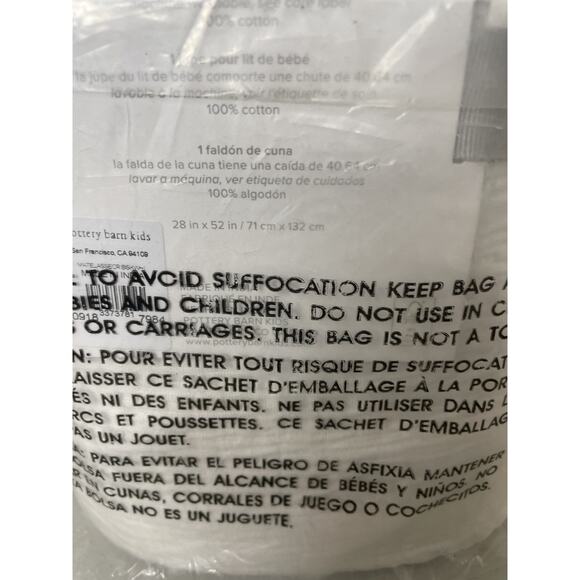 NEW Pottery Barn BABY Matelasse White Cotton Nursery Crib Skirt 16” Drop -28x52” - Picture 11 of 12